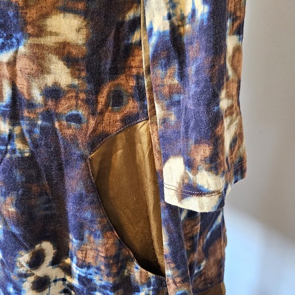 LOGO Lori Goldstein Blue Gold Floral Tunic Top 3/4 Sleeves Size Small - Picture 3 of 6